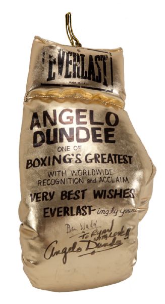 ANGELO DUNDEES AUTOGRAPHED OVERSIZED HONORARY GOLD EVERLAST BOXING GLOVE PRESENTED TO HIM BY EVERLAST