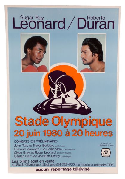 ANGELO DUNDEES SUGAR RAY LEONARD VS. ROBERTO DURÁN ORIGINAL FIGHT POSTER FOR JUNE 20, 1980 BOUT "THE BRAWL IN MONTREAL"