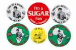 ANGELO DUNDEES COLLECTION OF (6) MUHAMMAD ALI AND SUGAR RAY LEONARD VINTAGE SOUVENIR BUTTONS