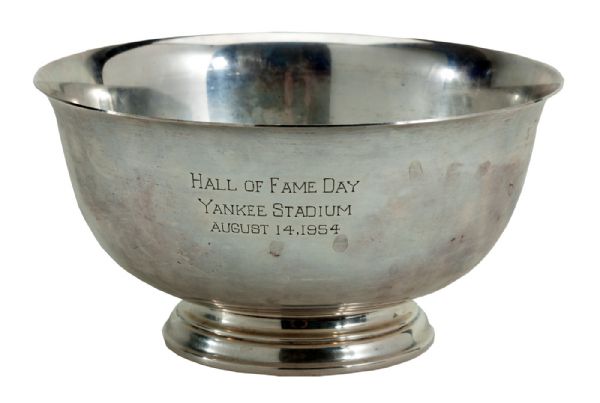 GEORGE SISLERS STERLING SILVER PRESENTATION BOWL FROM HALL OF FAME DAY AUGUST 14, 1954 AT YANKEE STADIUM (SISLER FAMILY LOA) 