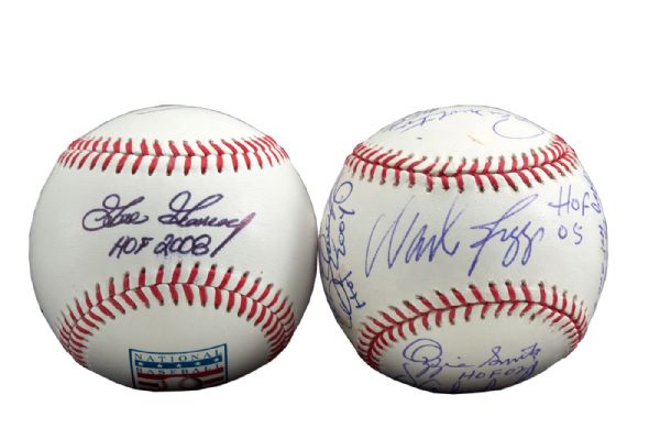 ROLLIE FINGERS PAIR MULTI-SIGNED HALL OF FAME INDUCTION BASEBALLS WITH INDUCTION YEAR NOTATIONS(FINGERS LOA) 