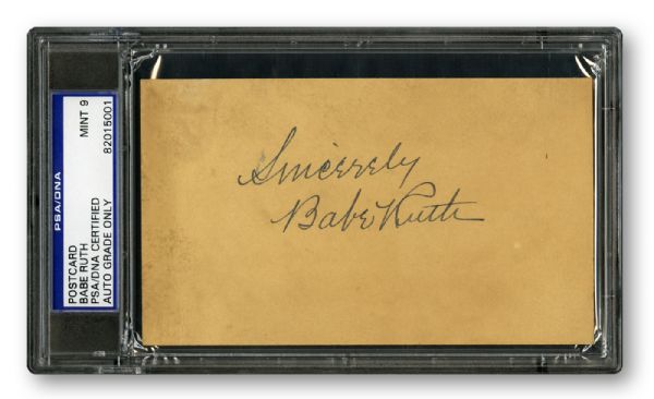 1935 GOVERNMENT POSTCARD SIGNED BY BABE RUTH JUST ELEVEN DAYS BEFORE CAREER HOME RUNS 712,713 AND 714 MINT PSA 9