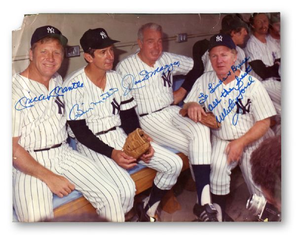 MICKEY MANTLE, BILLY MARTIN, JOE DIMAGGIO, AND WHITEY FORD NEW YORK YANKEE MULTI-SIGNED 11 BY 14 FULL COLOR PHOTO