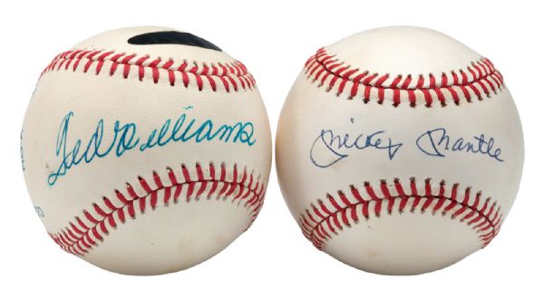 MICKEY MANTLE AND TED WILLIAMS SINGLE SIGNED BASEBALLS (2)