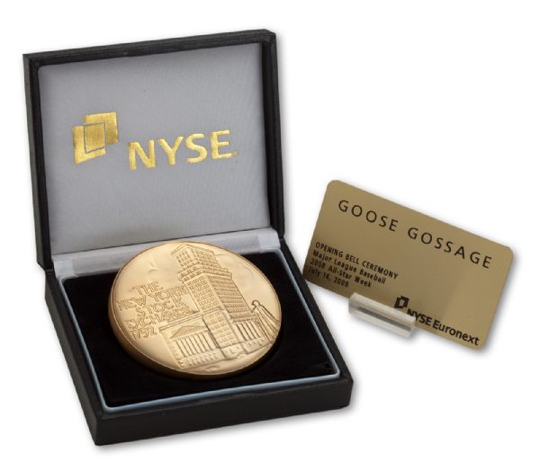 GOOSE GOSSAGES JULY 14, 2008 MAJOR LEAGUE BASEBALL ALL-STAR WEEK CEREMONIAL NYSE OPENING BELL MEDALLION AND NAMEPLATE (GOSSAGE LOA)