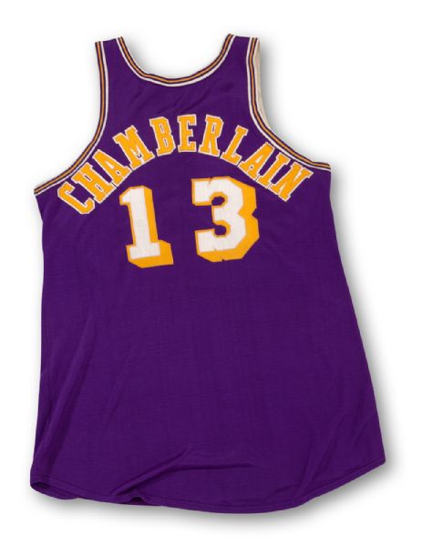 EXCEPTIONAL LATE 1960S WILT CHAMBERLAIN LOS ANGELES LAKERS GAME-WORN ROAD JERSEY (MEARS A10)