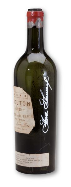 GOOSE GOSSAGES SIGNED EMPTY BOTTLE OF 1920 MOUTON ROTHSCHILD WINE HE PURCHASED AT 1977 DINNER TO CELEBRATE NEW CONTRACT WITH YANKEES (GOSSAGE LOA)