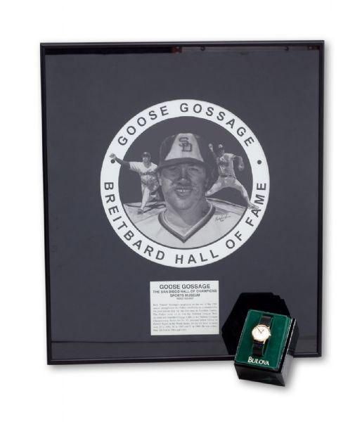 GOOSE GOSSAGES 2007 SAN DIEGO HALL OF CHAMPIONS BREITBARD HALL OF FAME PLAQUE AND WATCH (GOSSAGE LOA)