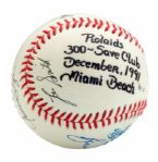 GOOSE GOSSAGES 300 SAVE CLUB MEMBERS (ROLLIE FINGERS, BRUCE SUTTER, LEE SMITH, AND JEFF REARDON) SIGNED 1991 OFFICIAL WORLD SERIES BASEBALL (GOSSAGE LOA)
