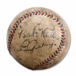 RARE BABE RUTH AND LOU GEHRIG DUAL SIGNED BASEBALL WITH AUTOGRAPHS FEATURED ON SAME PANEL