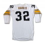 1978 FRANCO HARRIS PITTSBURGH STEELERS GAME WORN JERSEY AUTOGRAPHED W/ MULTIPLE NOTATIONS INCL. "1978 GAME USED" (NUMEROUS TEAM REPAIRS) 