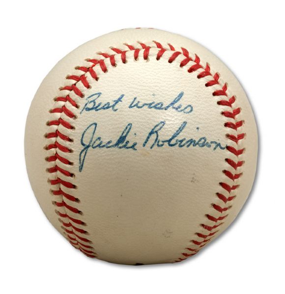 JACKIE ROBINSON SINGLE SIGNED BASEBALL (PSA/DNA MINT 9) - ONE OF TWO HIGHEST GRADED JACKIE SINGLES IN THE HOBBY!