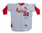 1967 STEVE CARLTON ST. LOUIS CARDINALS (WORLD CHAMPIONSHIP SEASON) GAME WORN AND SIGNED ROAD JERSEY W/ UNDERSHIRT  (MEARS A9, DELBERT MICKEL COLLECTION)