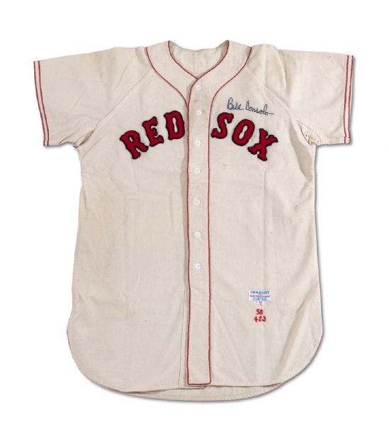 1958 BILLY CONSOLO AUTOGRAPHED BOSTON RED SOX GAME WORN HOME JERSEY (DELBERT MICKEL COLLECTION)