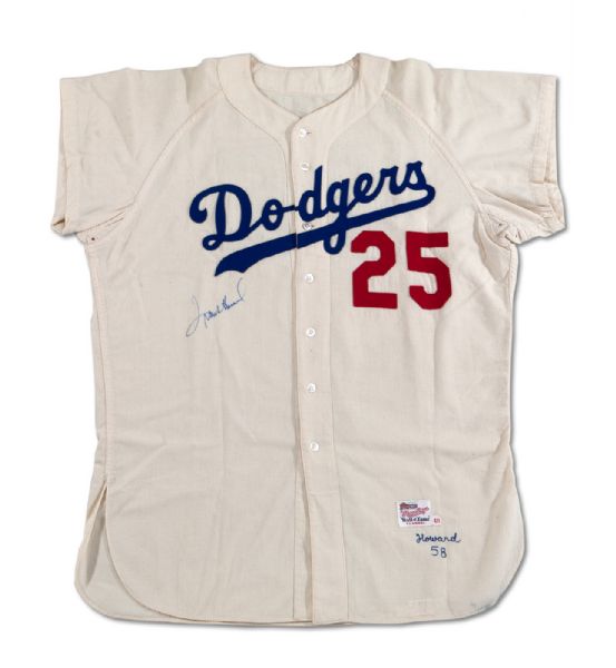 1958 FRANK HOWARD AUTOGRAPHED LOS ANGELES DODGERS (ROOKIE YEAR) GAME WORN HOME JERSEY (DELBERT MICKEL COLLECTION)