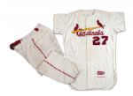1964 WORLD SERIES DAL MAXVILL ST. LOUIS CARDINALS HOME UNIFORM WORN BY MAXVILL TO CATCH THE FINAL OUT IN GAME 7 VS. THE NEW YORK YANKEES (MAXVILL LOA, DELBERT MICKEL COLLECTION)