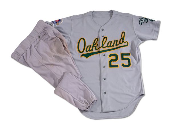 1990 MARK MCGWIRE ALL-STAR GAME WORN OAKLAND ATHLETICS ROAD JERSEY W/ PANTS (NSM COLLECTION)
