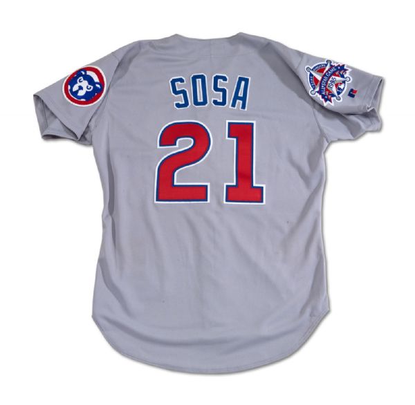 1995 SAMMY SOSA AUTOGRAPHED ALL-STAR GAME WORN CHICAGO CUBS ROAD JERSEY (NSM COLLECTION)