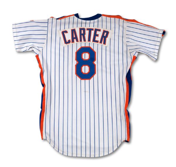 1986 GARY CARTER AUTOGRAPHED NEW YORK METS (WORLD CHAMPIONSHIP SEASON) GAME WORN HOME JERSEY (NSM COLLECTION)