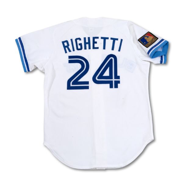1994 DAVE RIGHETTI AUTOGRAPHED TORONTO BLUE JAYS GAME WORN HOME JERSEY (NSM COLLECTION)
