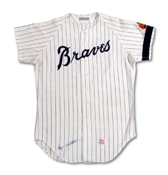 1970 HOYT WILHELM AUTOGRAPHED ATLANTA BRAVES GAME WORN HOME JERSEY (MEARS A10, NSM COLLECTION)