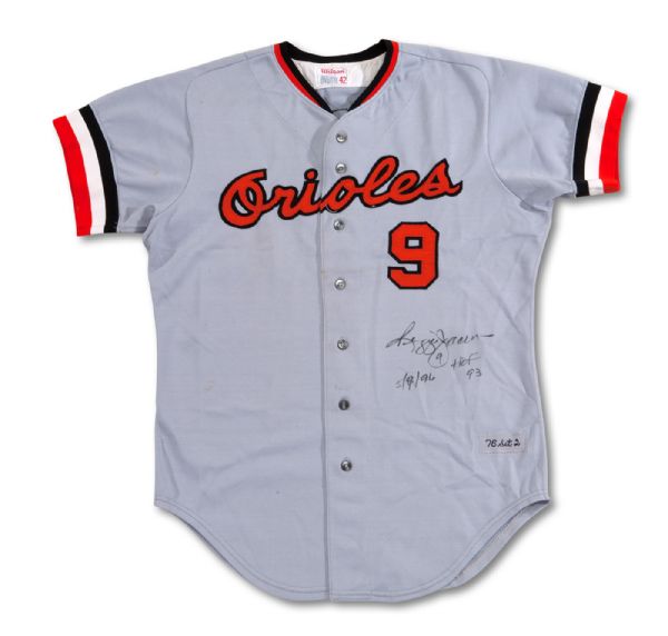 1976 REGGIE JACKSON BALTIMORE ORIOLES GAME WORN AND SIGNED ROAD JERSEY (GIORDANO LOA)