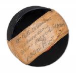 WAYNE GRETZKY DECEMBER 18, 1983 GAME PUCK USED TO SCORE 100TH POINT OF (205 POINT) SEASON VS. WINNIPEG JETS (OILERS LOA, NSM COLLECTION)