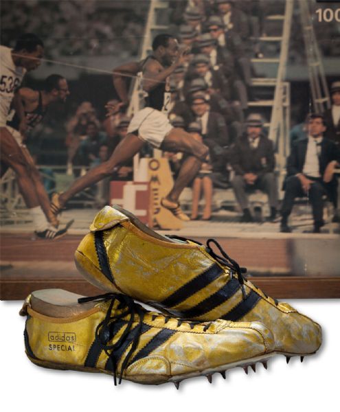 JIM HINES 1968 MEXICO CITY OLYMPIC GAMES 100 METER GOLD MEDAL & WORLD RECORD WORN SPIKES - FIRST TO BREAK 10 SECONDS (HINES LOA)