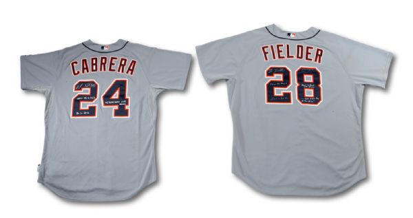 AUGUST 1, 2012 MIGUEL CABRERA AND PRINCE FIELDER DETROIT TIGERS ROAD JERSEYS GAME WORN TO HIT BACK TO BACK HOME RUNS (MLB AUTH.)