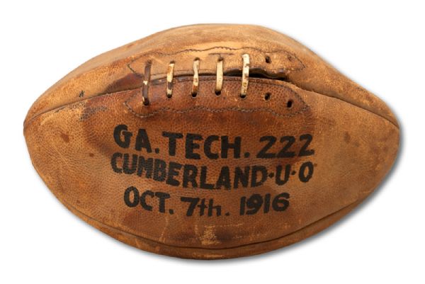 OCTOBER 7, 1916 GEORGIA TECH (COACHED BY JOHN HEISMAN) VS. CUMBERLAND GAME USED FOOTBALL FROM MOST LOPSIDED SCORE (222-0) IN HISTORY  (HELMS/LA84 COLLECTION) 