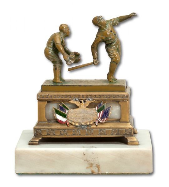 HISTORICALLY IMPORTANT 1923 FIGURAL BASEBALL TROPHY PRESENTED TO MEXICAN PRESIDENT ALVARO OBREGON FROM BAN JOHNSON (HELMS/LA84 COLLECTION)