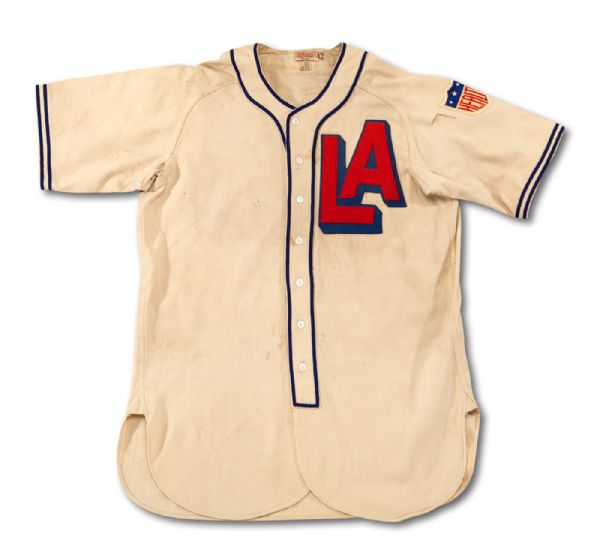 RARE ARNOLD "JIGGER" STATZ 1942 PCL LOS ANGELES ANGELS GAME WORN HOME JERSEY (HELMS/LA84 COLLECTION)