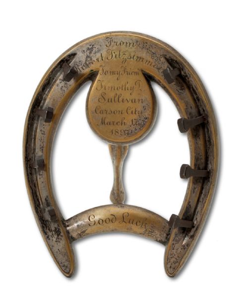 1897 HORSESHOE FASHIONED BY BOXING CHAMPION BOB FITZSIMMONS AS A GIFT FOR TIMOTHY SULLIVAN AT CARSON CITY, NV. (HELMS/LA84 COLLECTION)