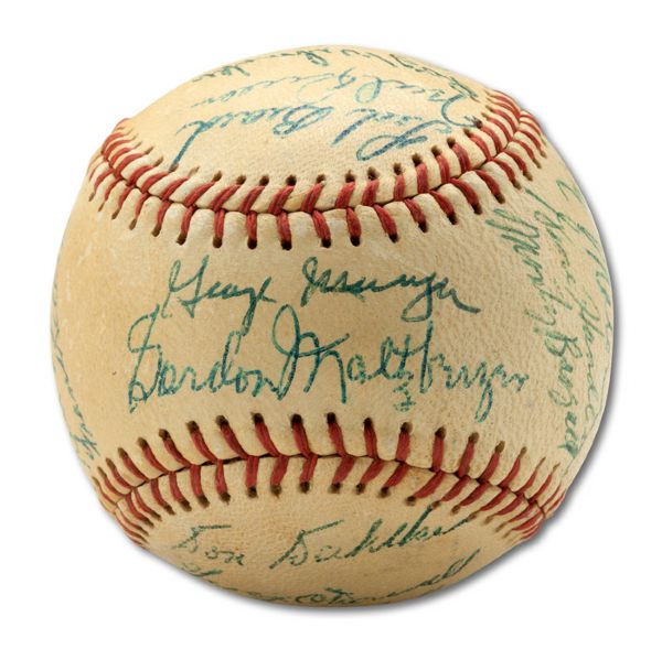 1953 PACIFIC COAST LEAGUE CHAMPION HOLLYWOOD STARS TEAM SIGNED BASEBALL  (HELMS/LA84 COLLECTION) 