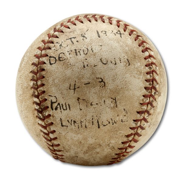 1934 WORLD SERIES (ST. LOUIS CARDINALS AT DETROIT TIGERS) GAME USED BASEBALL FROM GAME 6 PLAYED ON OCTOBER 8, 1934  (HELMS/LA84 COLLECTION) 