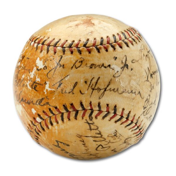 1932 MISSION REDS PACIFIC COAST LEAGUE SIGNED BASEBALL GIVEN TO A 10 YEAR OLD FUTURE PCL HALL OF FAMER JOE BROVIA  (HELMS/LA84 COLLECTION) 