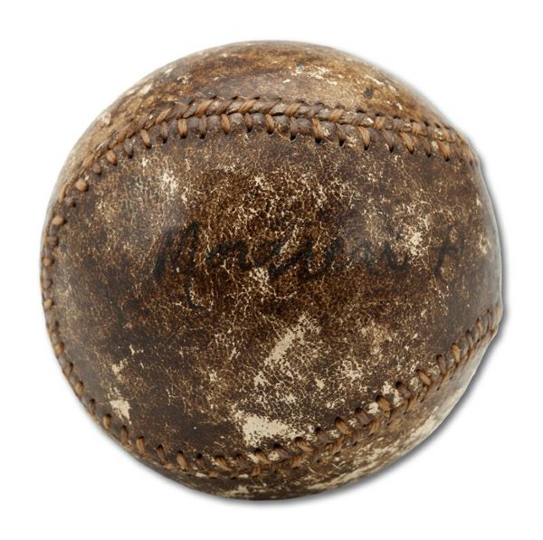 1906 WORLD SERIES GAME BALL SIGNED BY ED WALSH AND MORDECAI BROWN AND INSCRIBED "FINAL BALL SOX WIN" (HELMS/LA84 COLLECTION)
