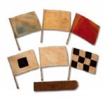 SET OF (6) 1926 SILK AUTO RACING FLAGS WITH ORIGINAL CANVAS CASE MARKED "PRESENTED BY RED GRANGE" (HELMS/LA 84 COLLECTION) 