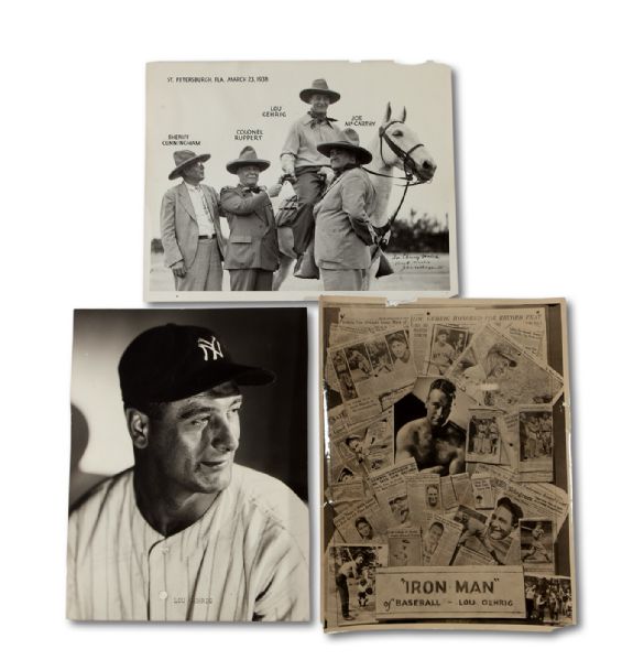LOU GEHRIG 11 BY 14 PHOTO LOT OF 3 FROM THE CHRISTY WALSH ESTATE INCL. PHOTO SIGNED BY JACOB RUPPERT (HELMS/LA84 COLLECTION) 