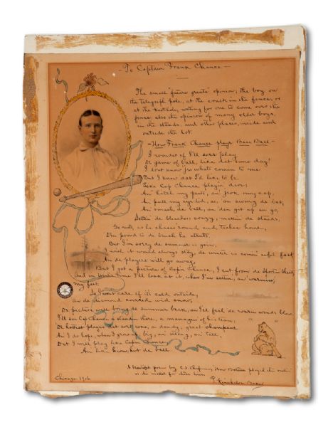 1906 POEM "TO CAPTAIN FRANK CHANCE" WITH HAND DRAWN PORTRAIT AND ARTISTIC EMBELLISHMENTS (HELMS/LA 84 COLLECTION) 