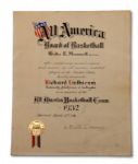 1932 RICHARD LINTHICUM (UCLA) ALL-AMERICA BASKETBALL TEAM CERTIFICATE (HELMS/LA 84 COLLECTION)