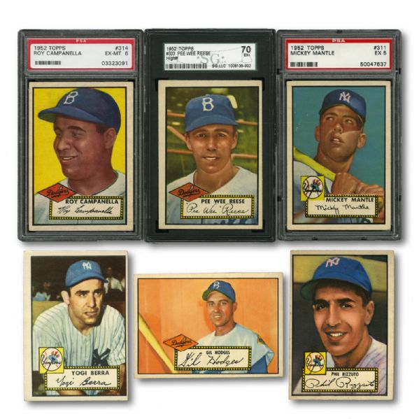 1952 TOPPS BASEBALL COMPLETE SET OF 407 WITH 56 CARDS GRADED INC. #311 MICKEY MANTLE ROOKIE EX PSA 5
