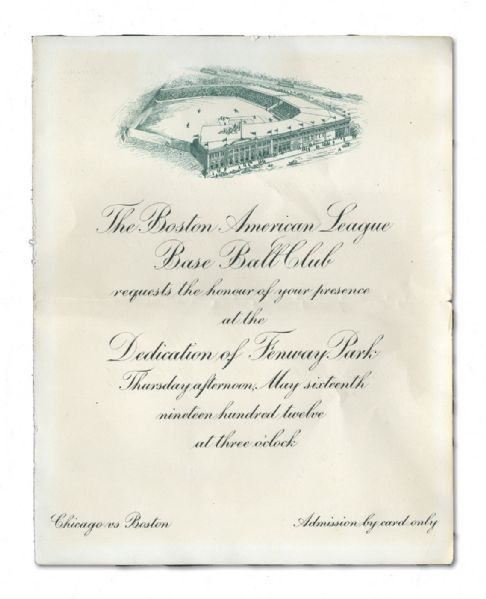 ORIGINAL INVITATION AND TICKET TO MAY 16TH, 1912 FENWAY PARK (BOSTON) OPENING GAME AND DEDICATION CEREMONY (NSM COLLECTION) 