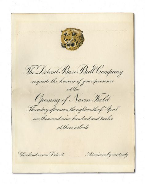 ORIGINAL INVITATION AND TICKET TO APRIL 18TH, 1912 NAVIN FIELD (DETROIT) OPENING GAME AND DEDICATION CEREMONY (NSM COLLECTION) 