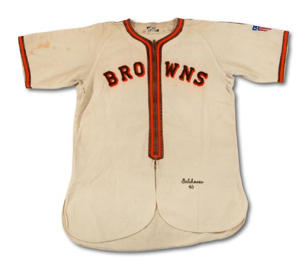 1943 DENNY GALEHOUSE ST. LOUIS BROWNS  GAME WORN HOME JERSEY (DELBERT MICKEL COLLECTION)