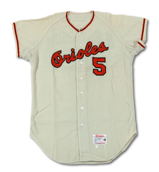 1966 BROOKS ROBINSON BALTIMORE ORIOLES (WORLD CHAMPIONSHIP SEASON) GAME WORN HOME JERSEY (MEARS A9, DELBERT MICKEL COLLECTION)