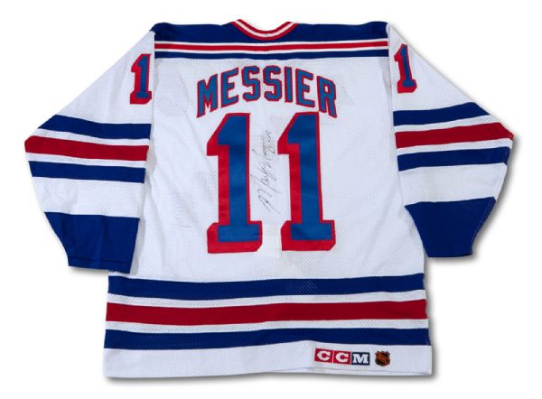 1991-92 MARK MESSIER AUTOGRAPHED NEW YORK RANGERS GAME WORN JERSEY (MESSIER LOA, NSM COLLECTION) 