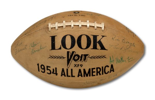 1954 LOOK MAGAZINE COLLEGE FOOTBALL ALL AMERICA TEAM SIGNED FOOTBALL INCL. ALAN "THE HORSE" AMECHE & DICKY MAEGLE (NSM COLLECTION)