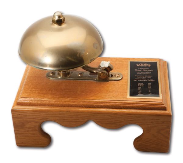 9/30/2001 SAN FRANCISCO GIANTS PAC BELL PARK COMMEMORATIVE BELL GIFTED TO TONY GWYNN DURING HIS FAREWELL TOUR (GWYNN FAMILY LOA)