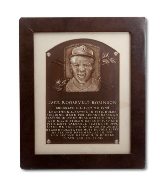 JACKIE ROBINSONS PERSONAL 1962 HALL OF FAME INDUCTION PRESENTATION PLAQUE FROM ROBINSONS ESTATE (RACHEL ROBINSON LOA)